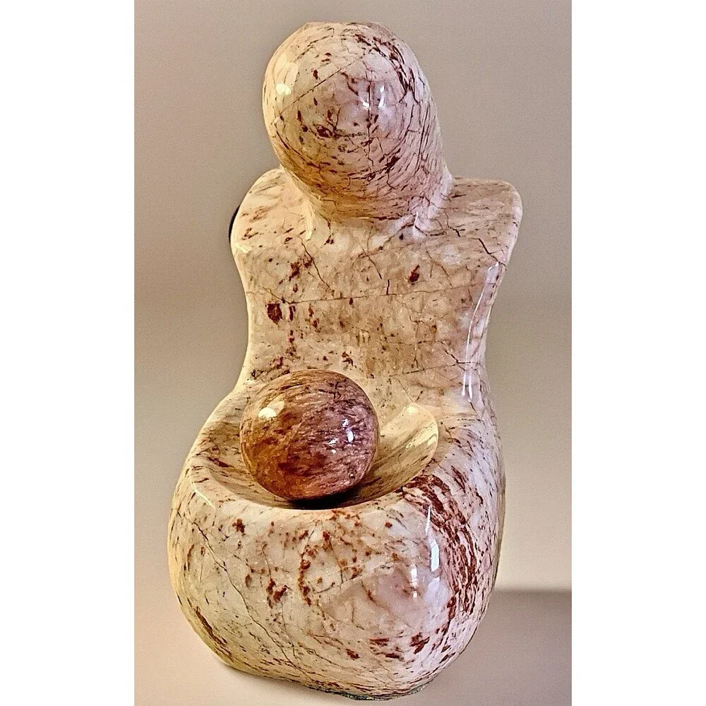 VINTAGE PINK MARBLE SCULPTURE- Abstract Mother & Child, Mid Century Modern 7